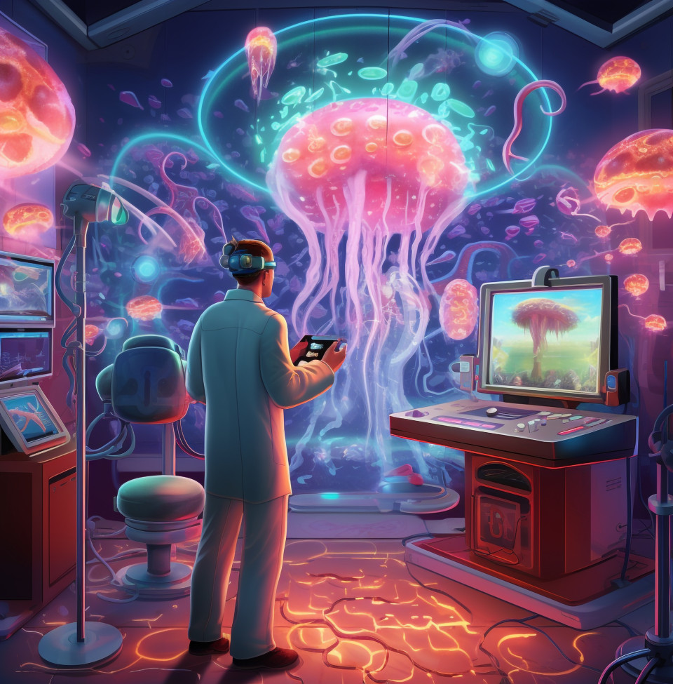 Holographic microscopy for cell examination, medical images stock