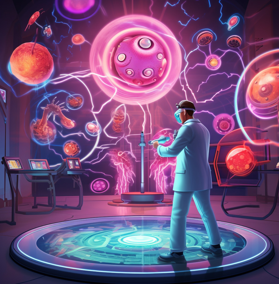 Cells come to life under holographic microscope, medical images stock