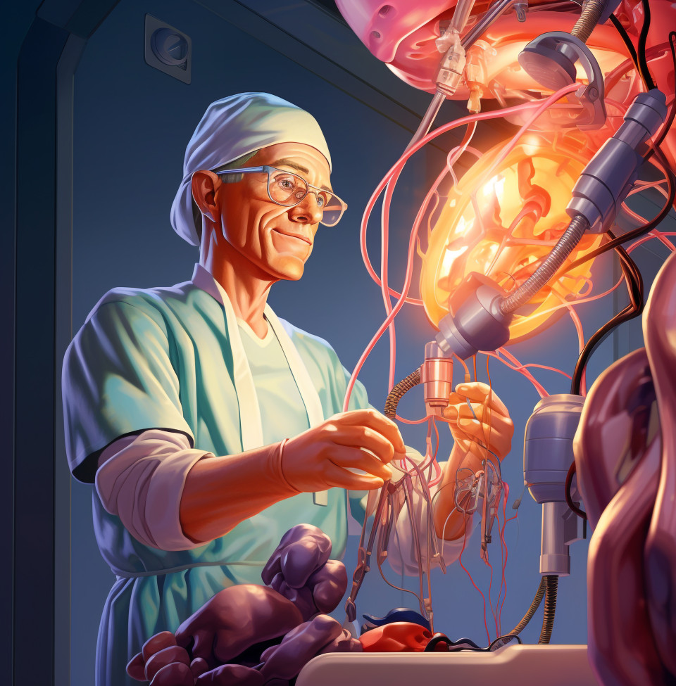 Robotic arm in action during surgery, medical images stock