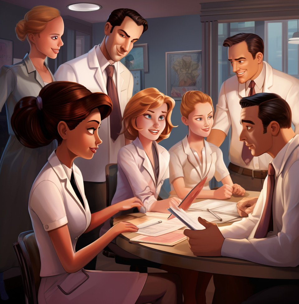 A group of healthcare administrators brainstorming new ideas, medical images stock