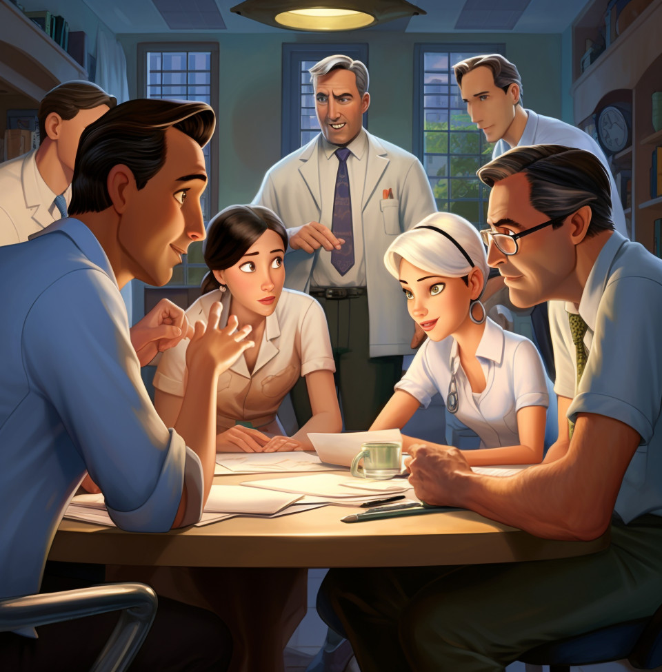 Healthcare admins brainstorm new solutions, medical images stock