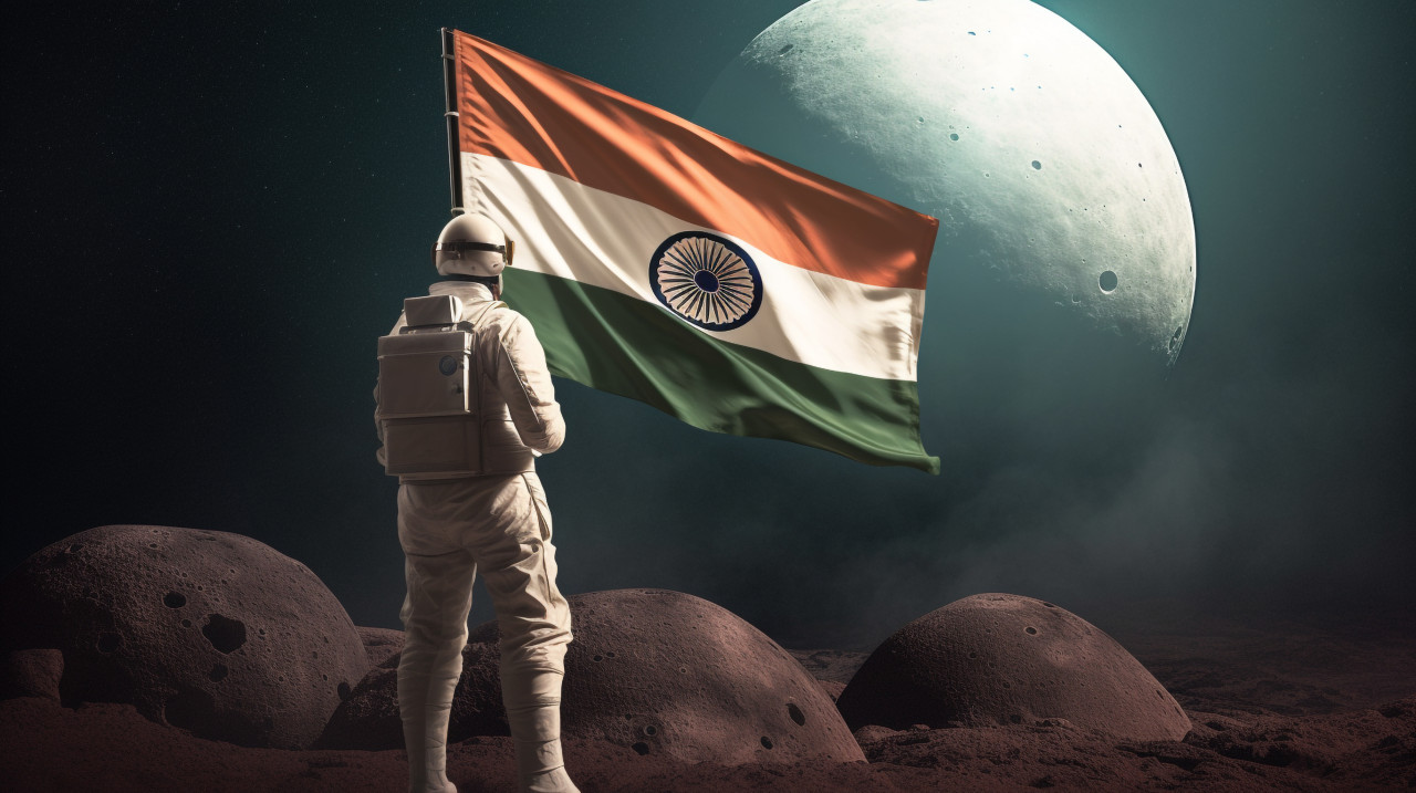 Astronaut planted indian flag on the moon, chandrayaan with indian flag