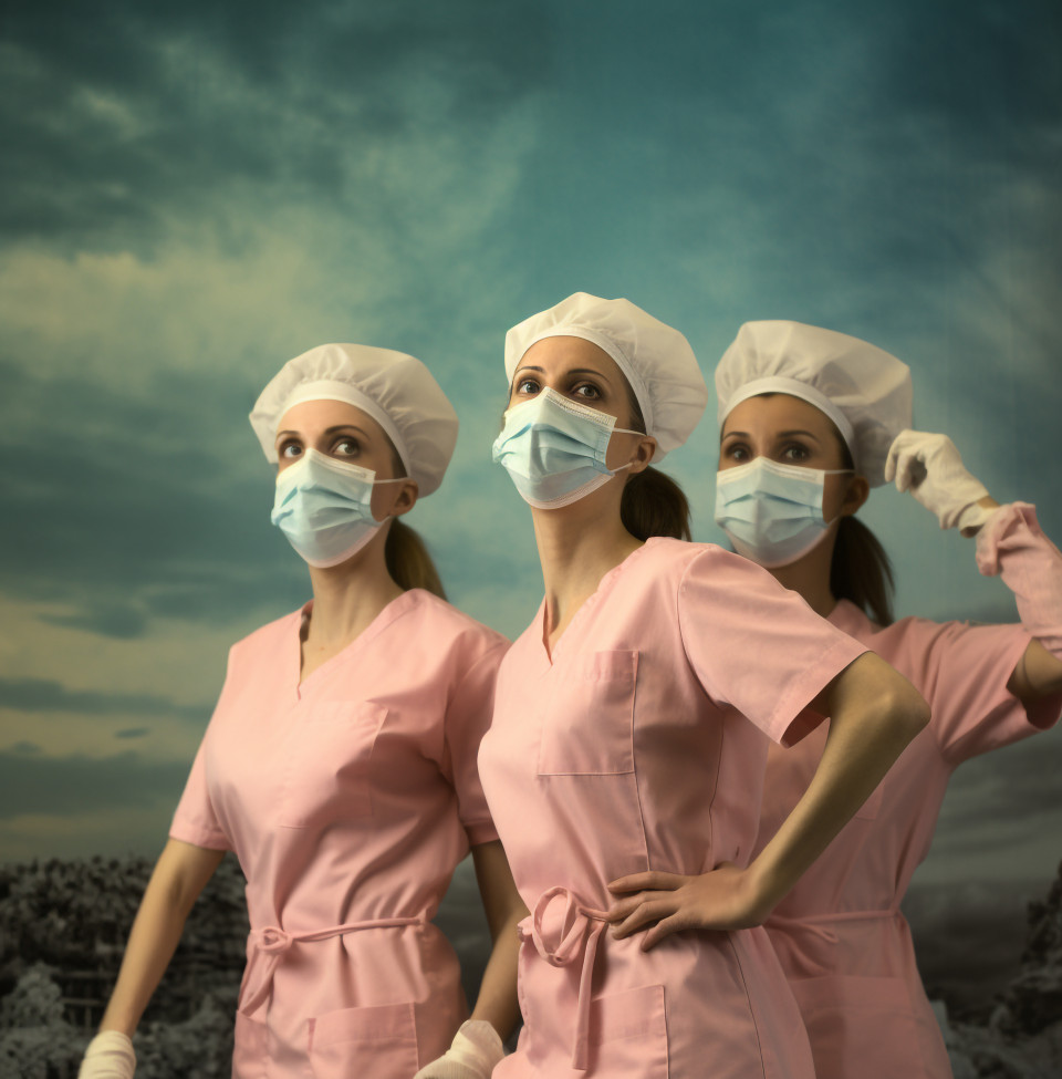 Medical team posing in protective gear, medical images stock