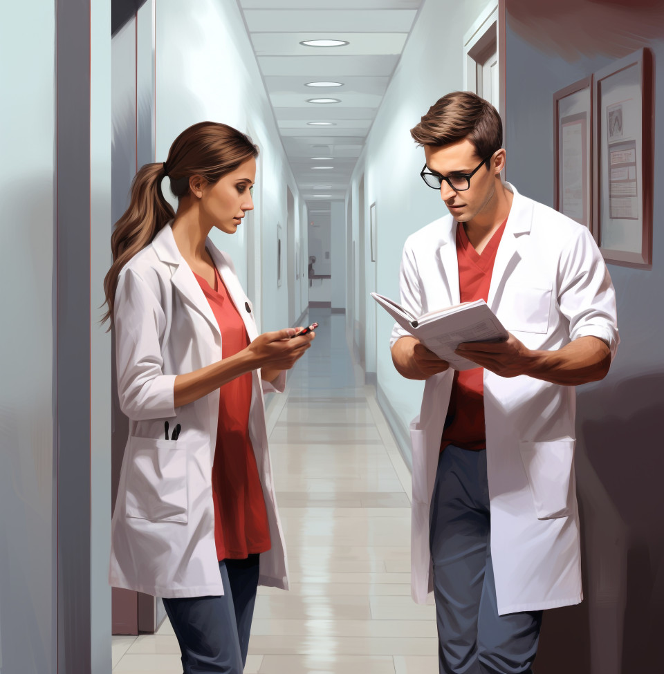 Female doctor and patient discussing test results, medical images stock