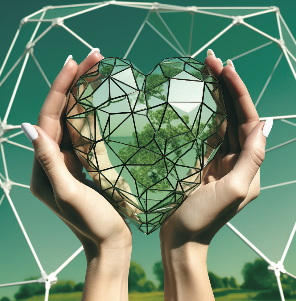 Heart gesture on green background with cross, medical images stock