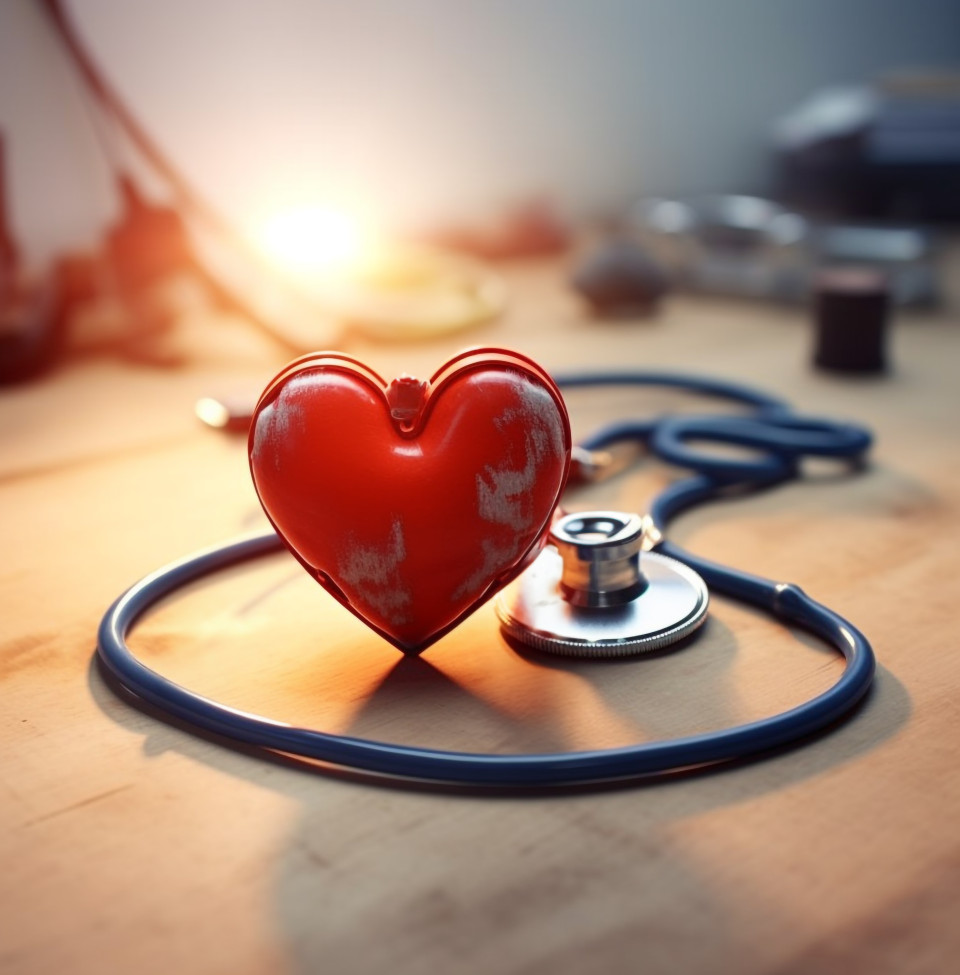A red heart with an iron stethoscope, medical images stock