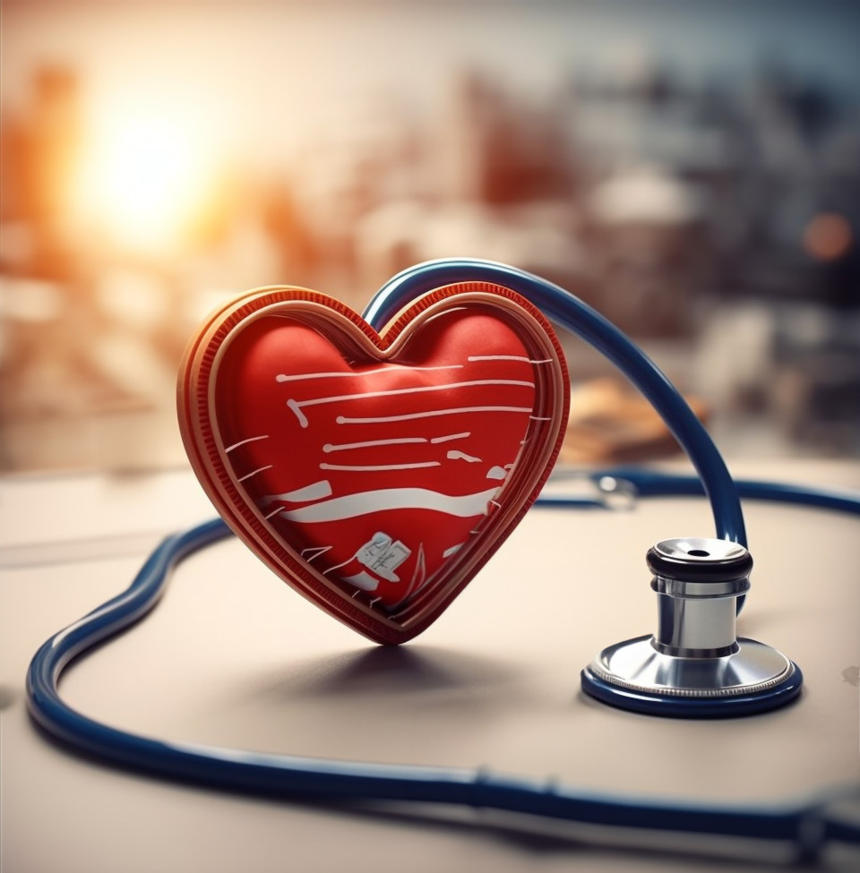 Red heart and iron stethoscope, medical images stock