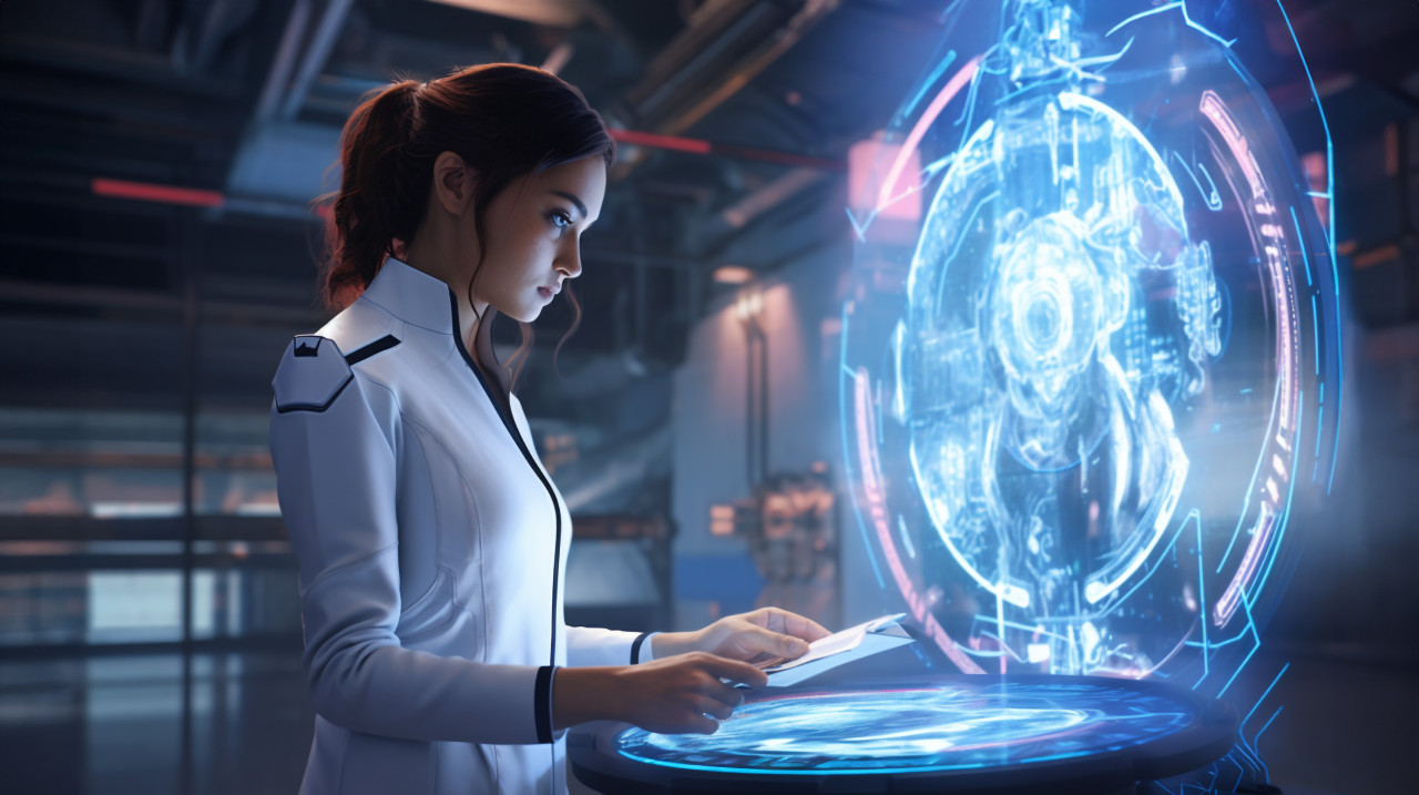 Innovative scientist explores new technology, medical images stock