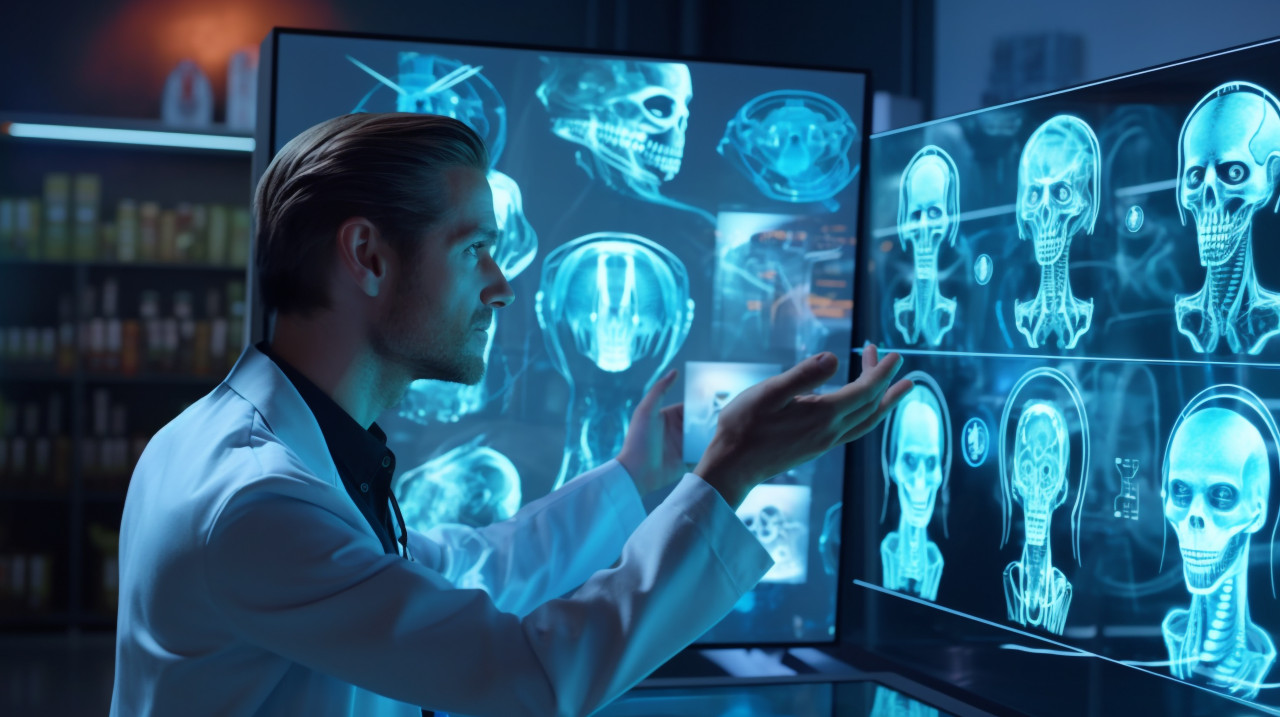 Young doctor analyzing medical image, medical images stock