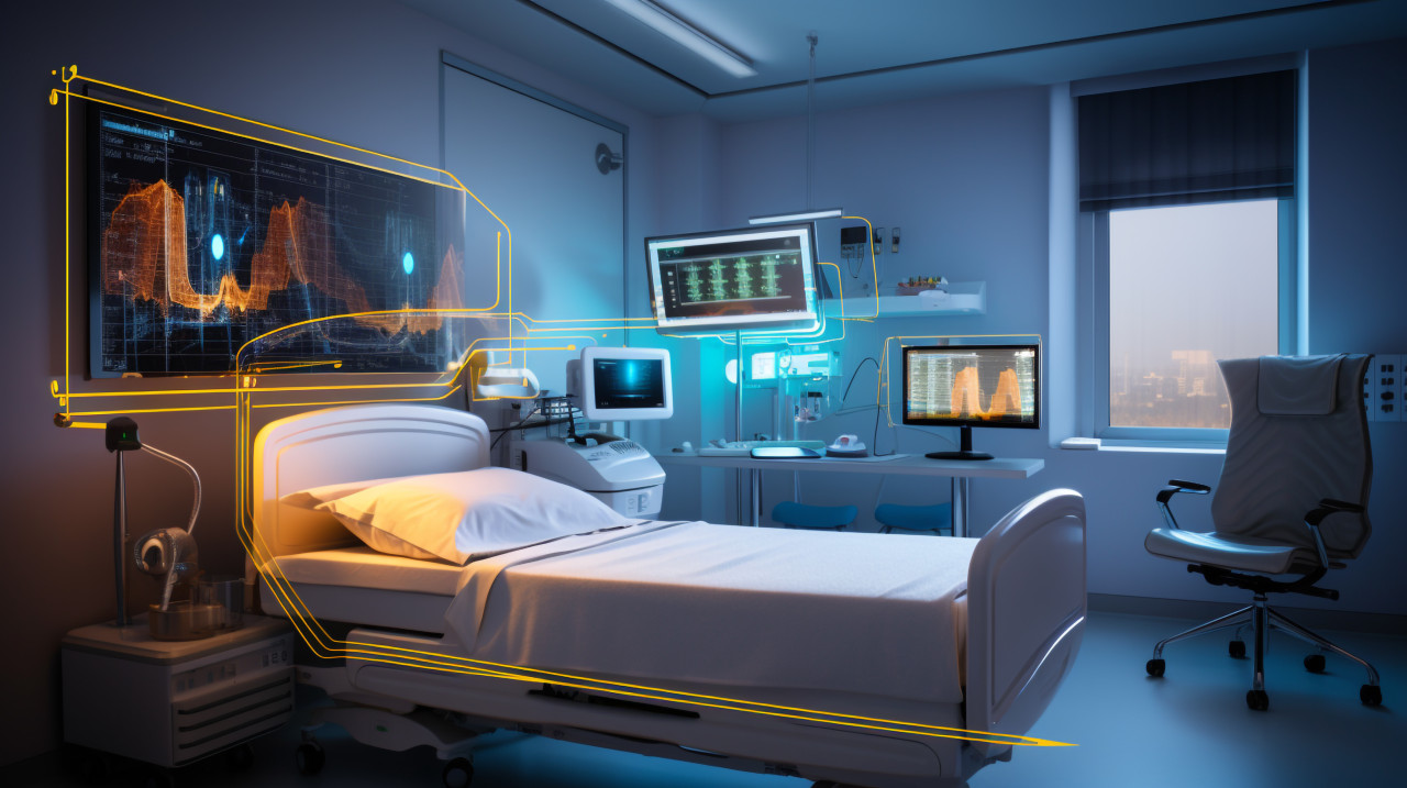 Doctor checking patient's vitals on monitor, medical images stock