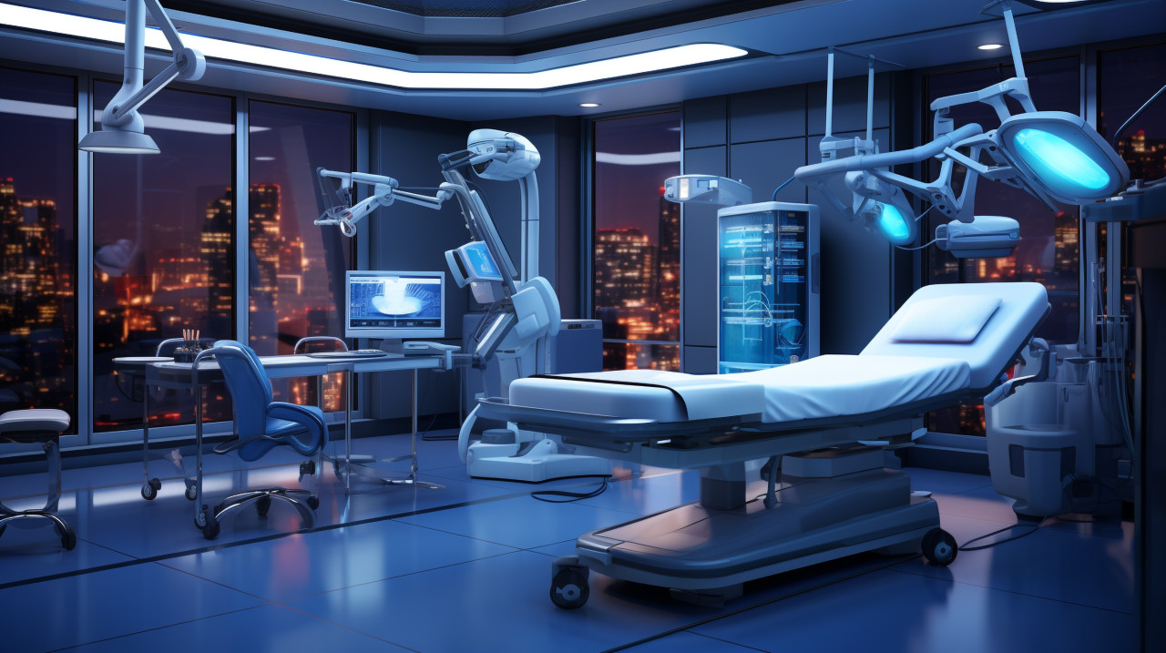 A hospital with an operating table and some equipment, medical images stock