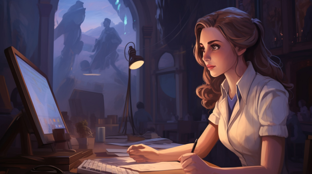 A female nurse working at a desk to check medical information, medical images stock