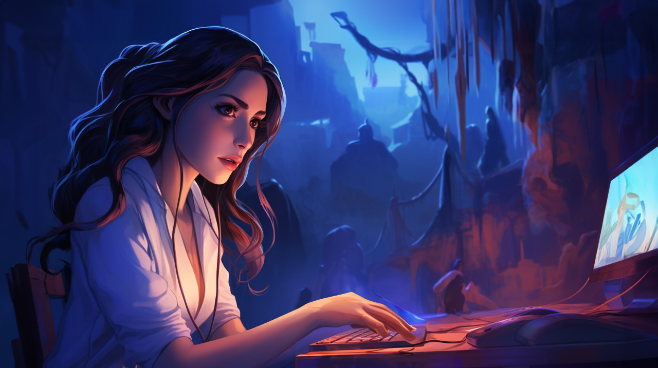 Nurse works at computer with medical file, medical images stock