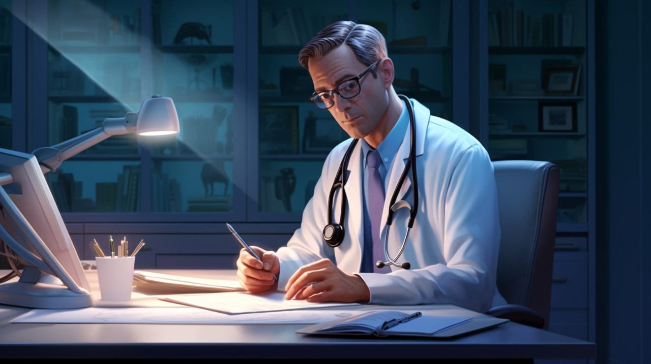 Doctor conducting medical exam, medical images stock