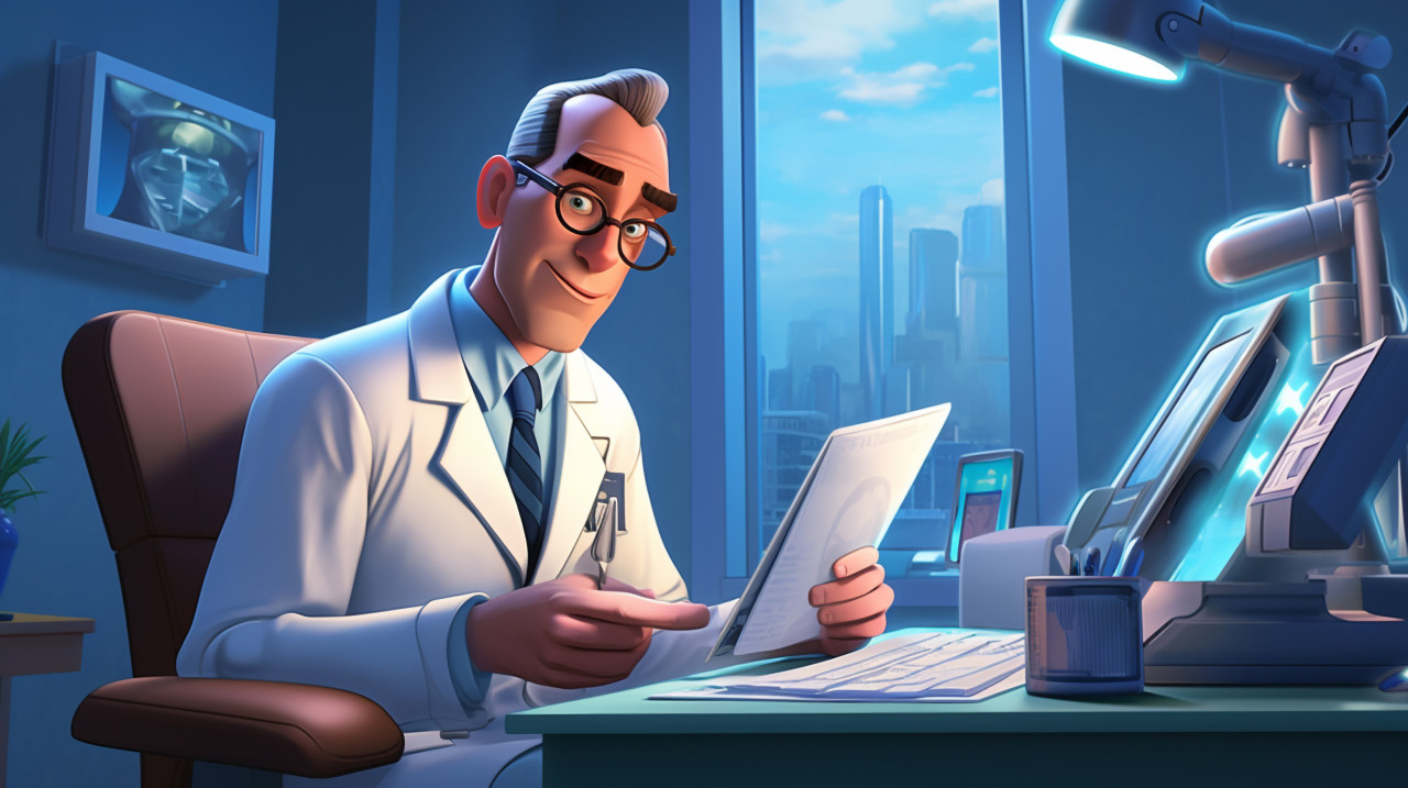 Doctor focused on task, medical images stock