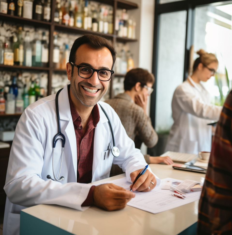 Doctor and patient discussing treatment options, medical images stock