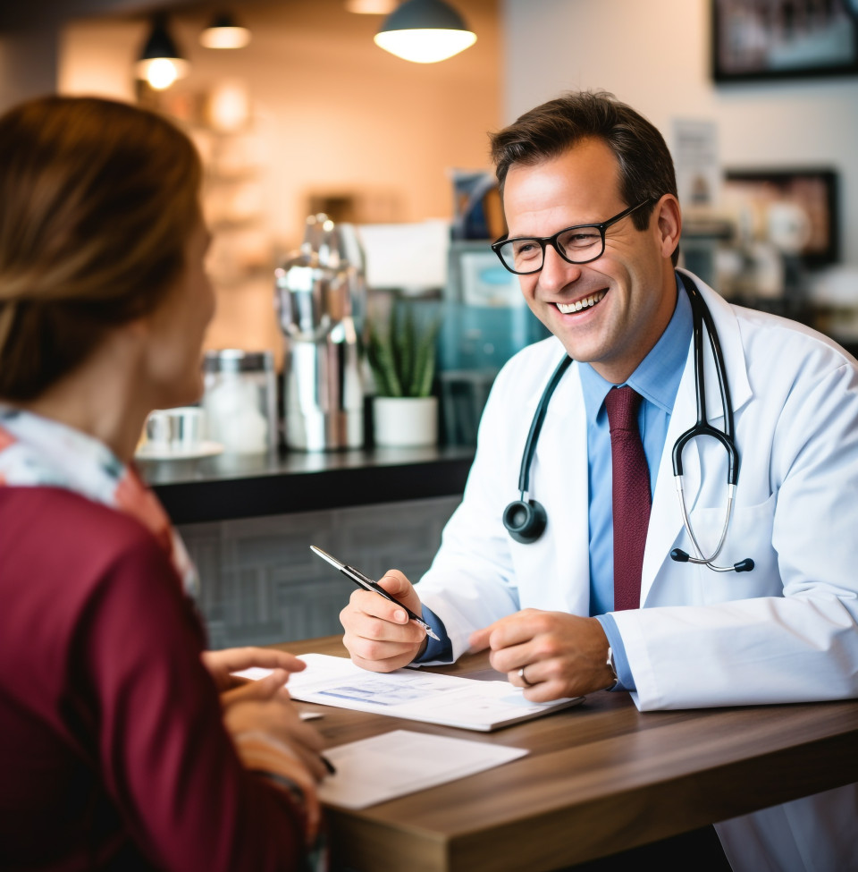 Doctor and patient connect over, medical images stock