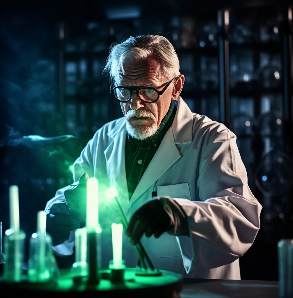 Doctor studies sample in darkened room, medical images stock