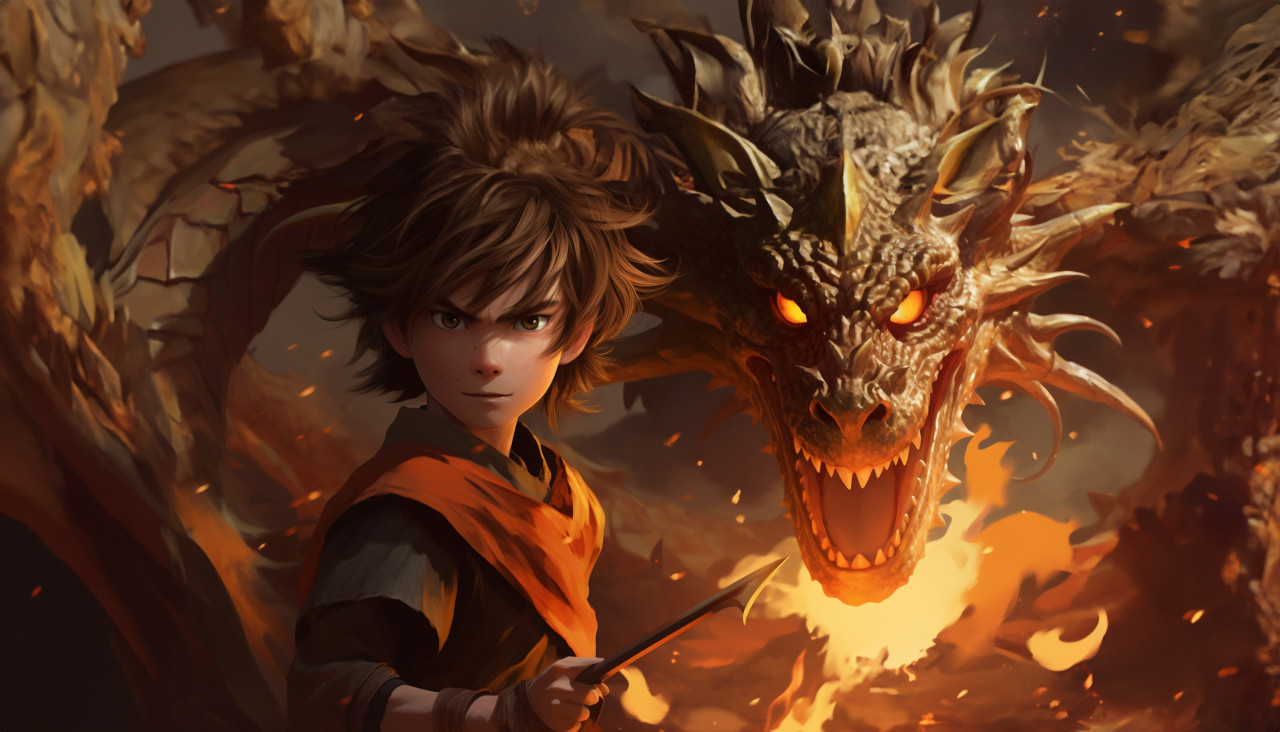 Goku against kid kabet and dragon fire in it, anime style art