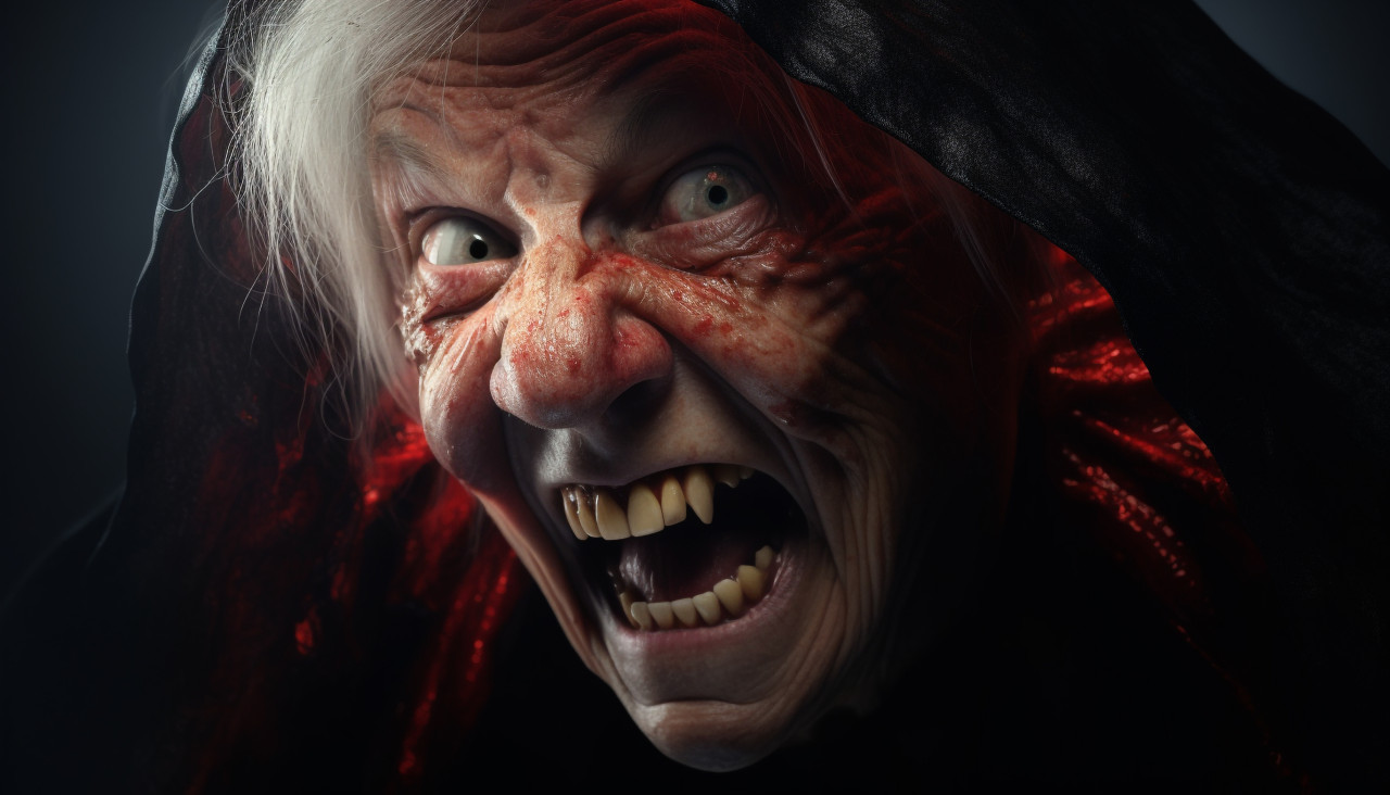 Scary old woman pictures, caricature style art