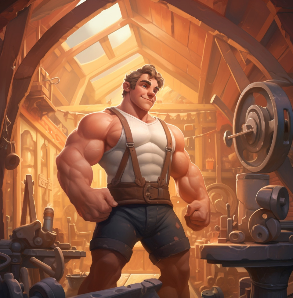 Disney muscle man in cartoon, cartoon style art