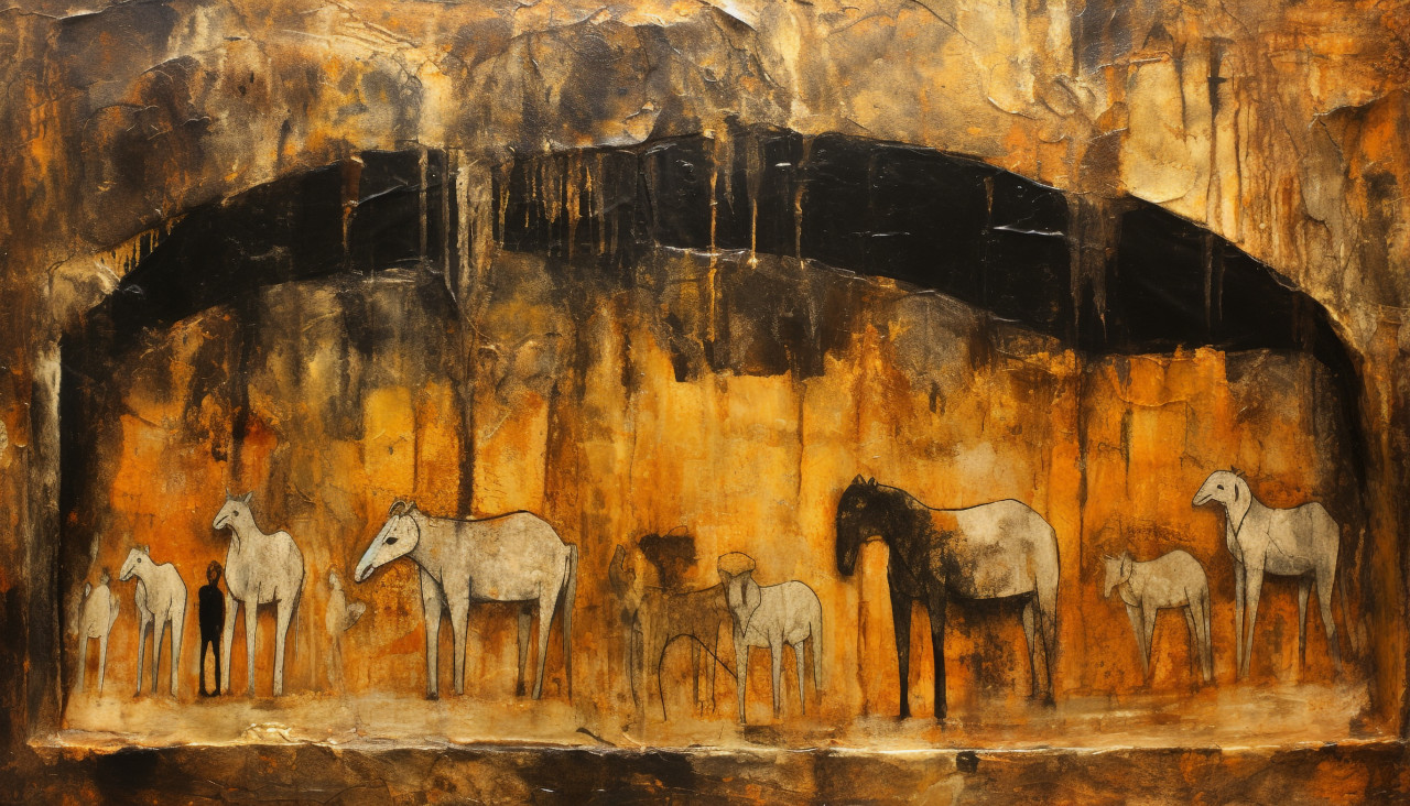 Ancient animal painting in cave, cave painting style