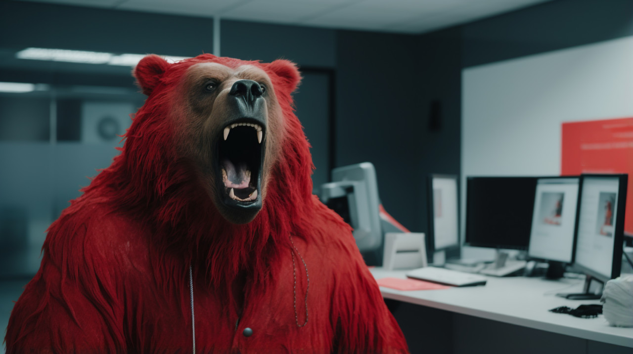 A bear in a red suit with open mouth, concept style art