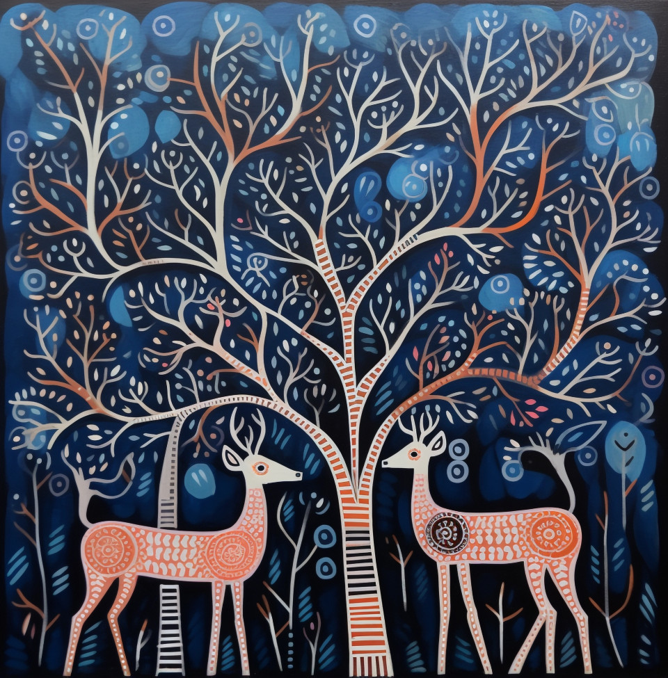 Deer painting on paper hand painted, gond painting style art