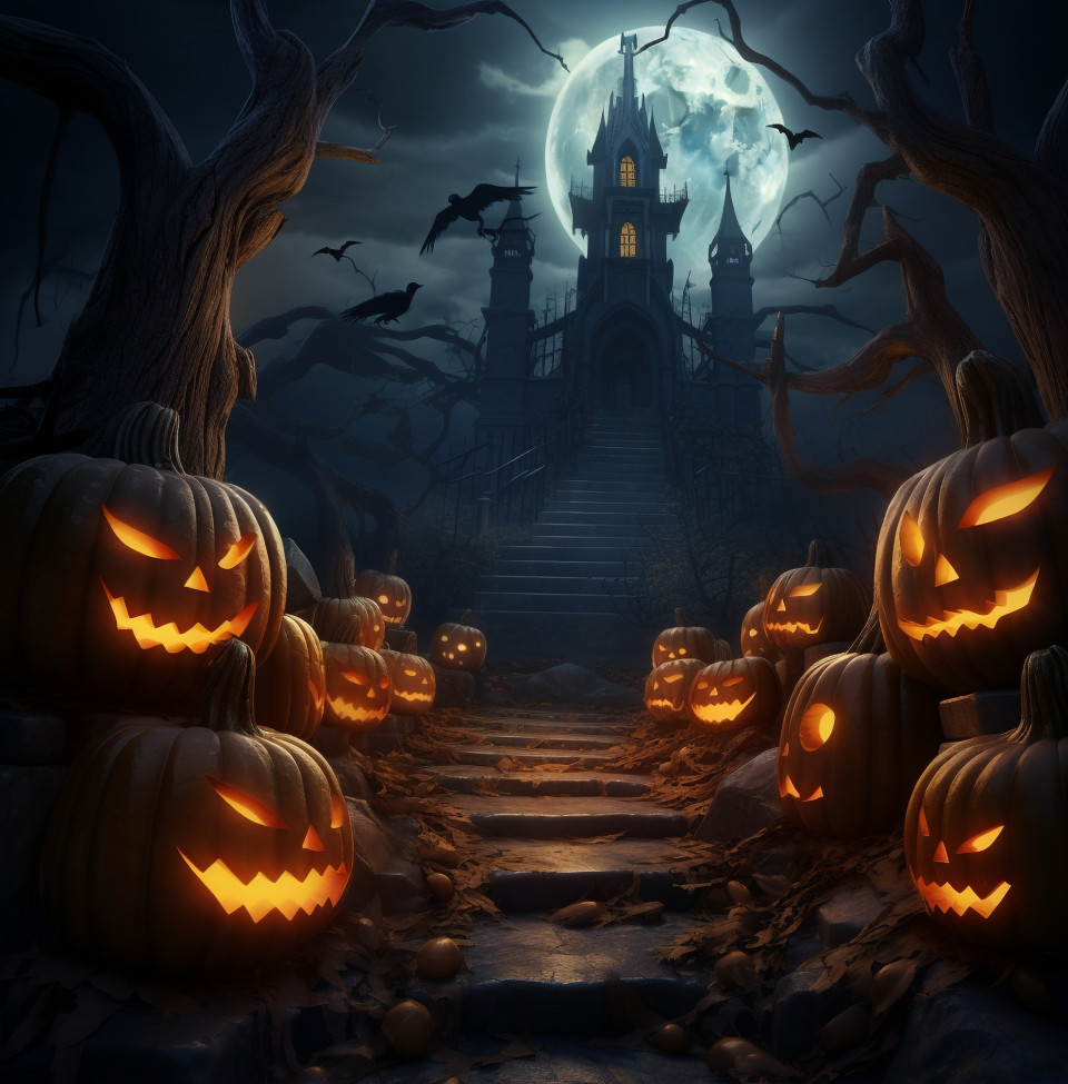 An image of a dark and scary halloween scene, gothic style art