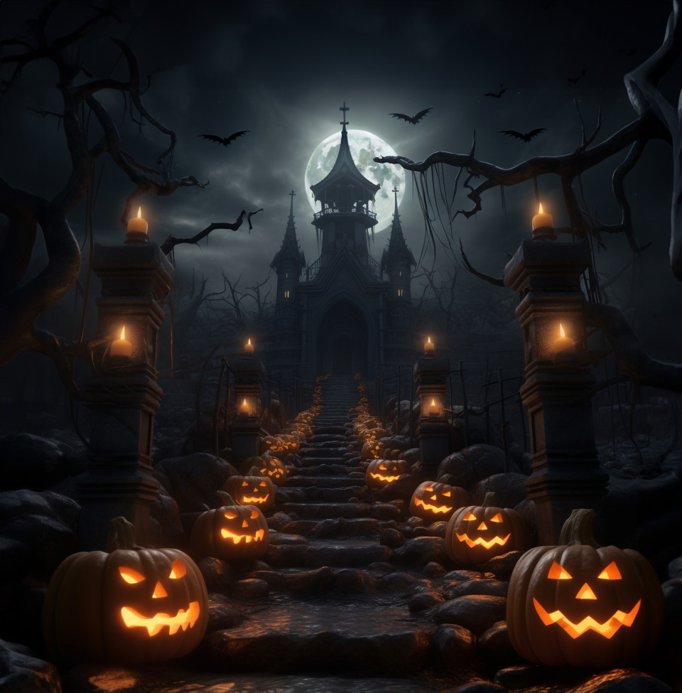 Dark and scary halloween forest, gothic style art