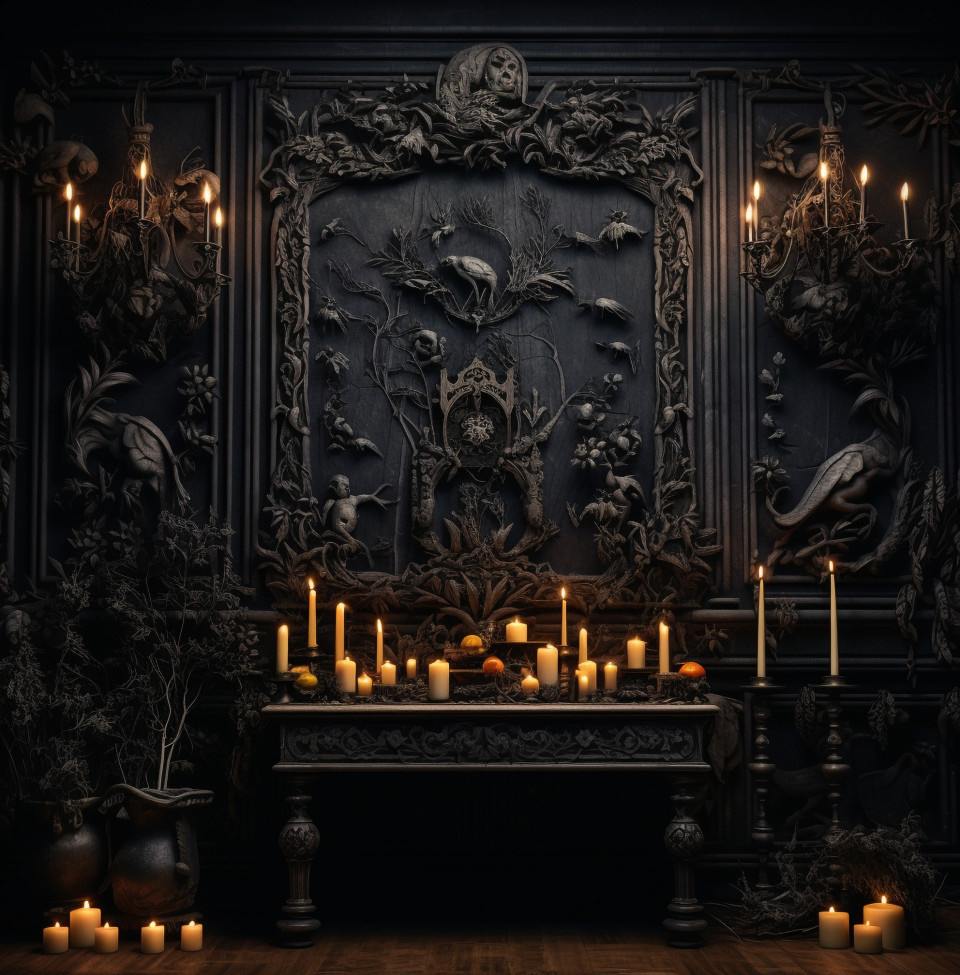 Gothic library in darkness, gothic style art