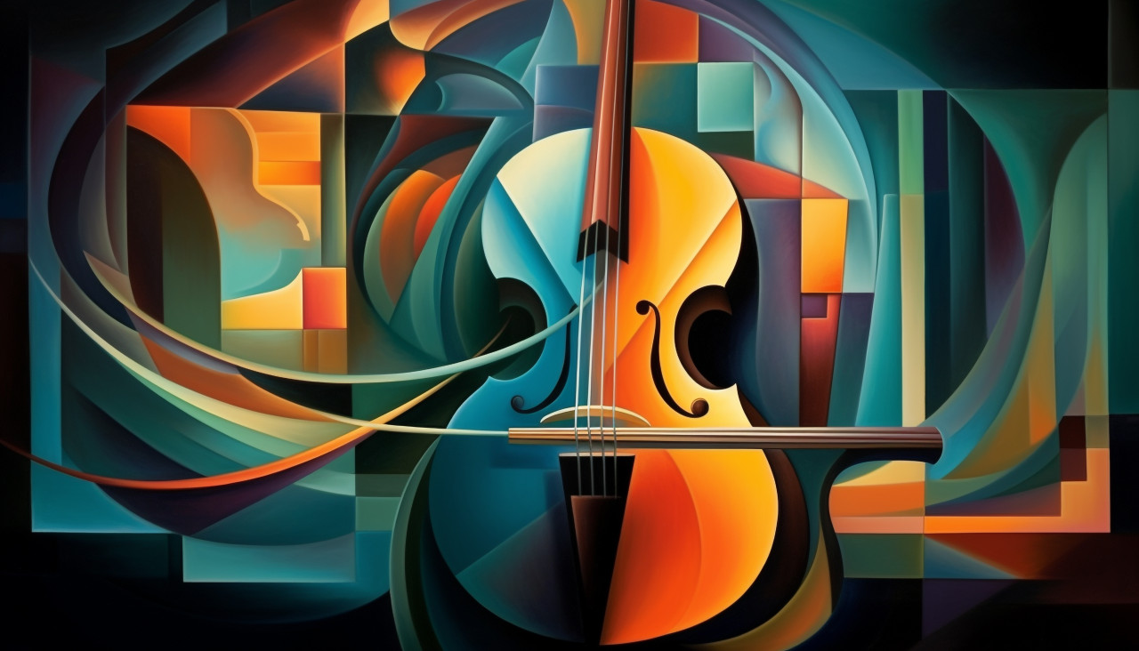 Beautiful cello in a unique frame, digital collage art