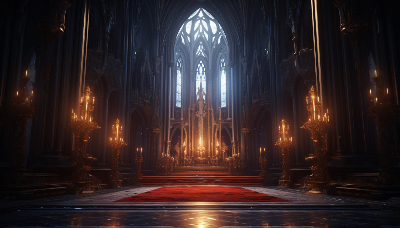 Illuminated bridge at dusk, grimdark art