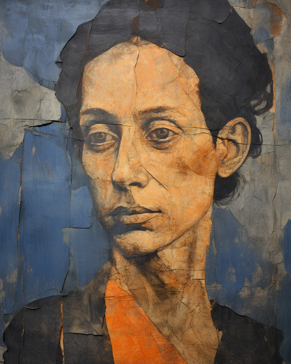 An old portrait of a woman appears in a museum, fayum style art