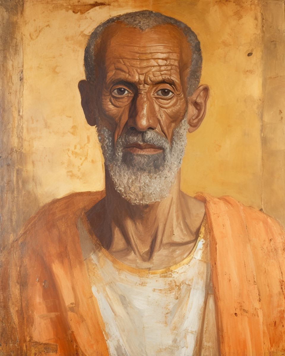 An old painting of man in tunic, fayum style art