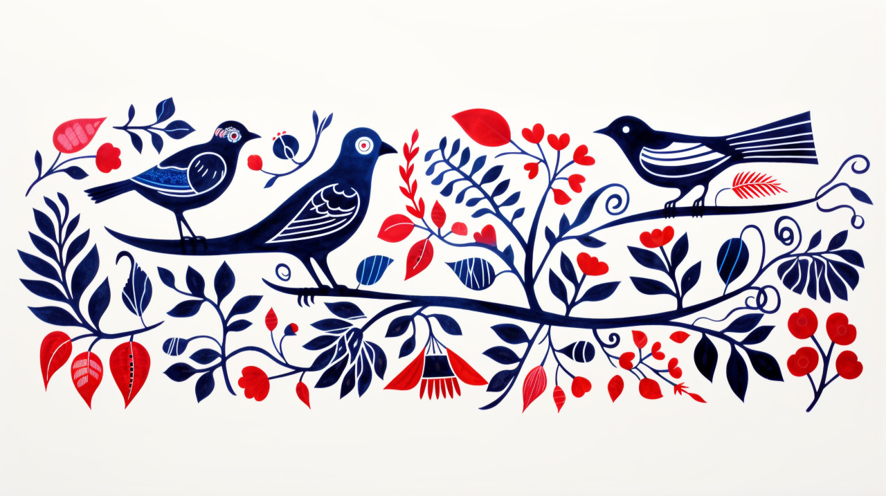 Simple black and white drawing, folk style art