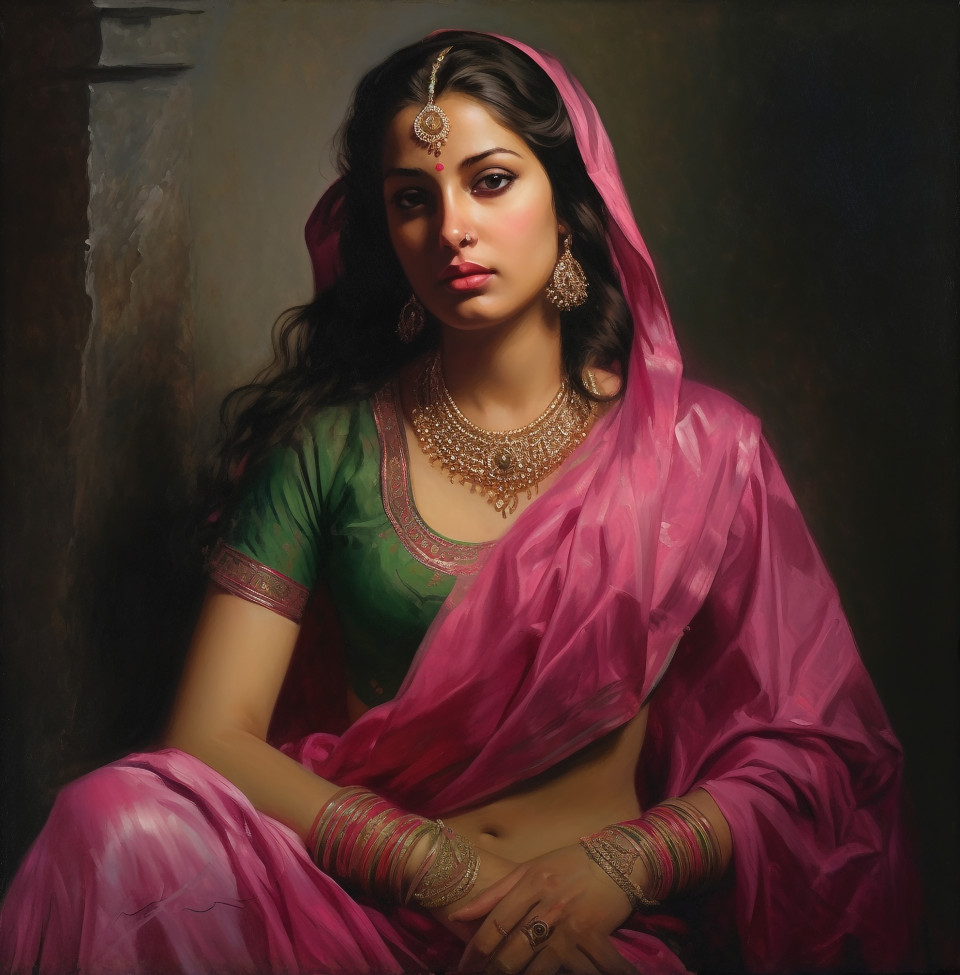 A painting of a woman in indian, kangra painting styles