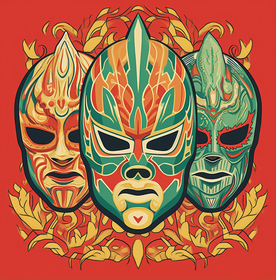 Three lucha libre masks, lucha libre