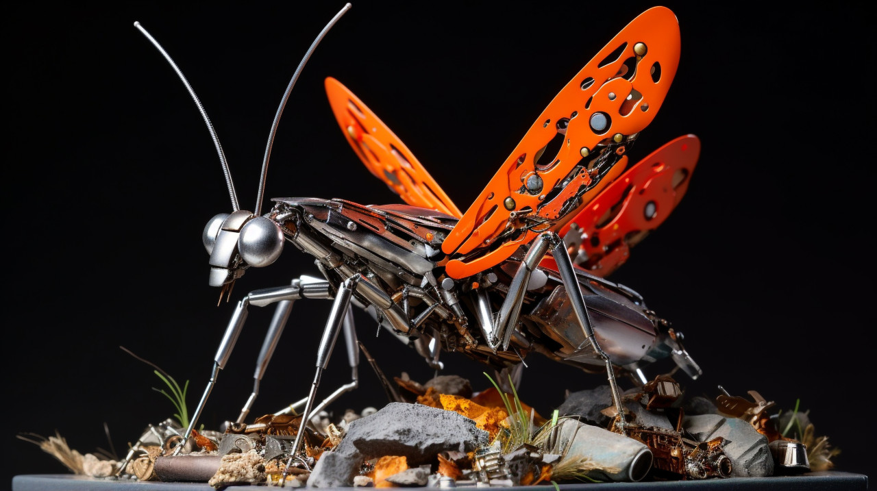Metal and wood praying mantis sculpture, found object art ideas
