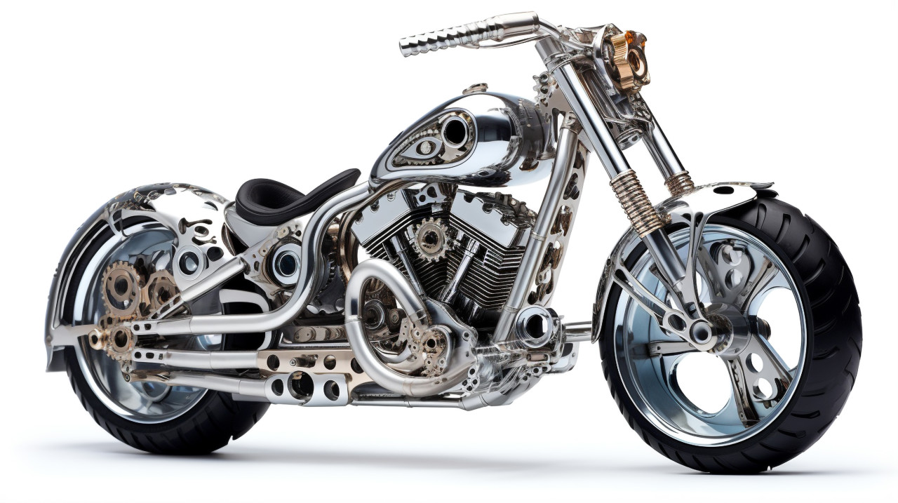Chromed metal bike with gears, found object art ideas