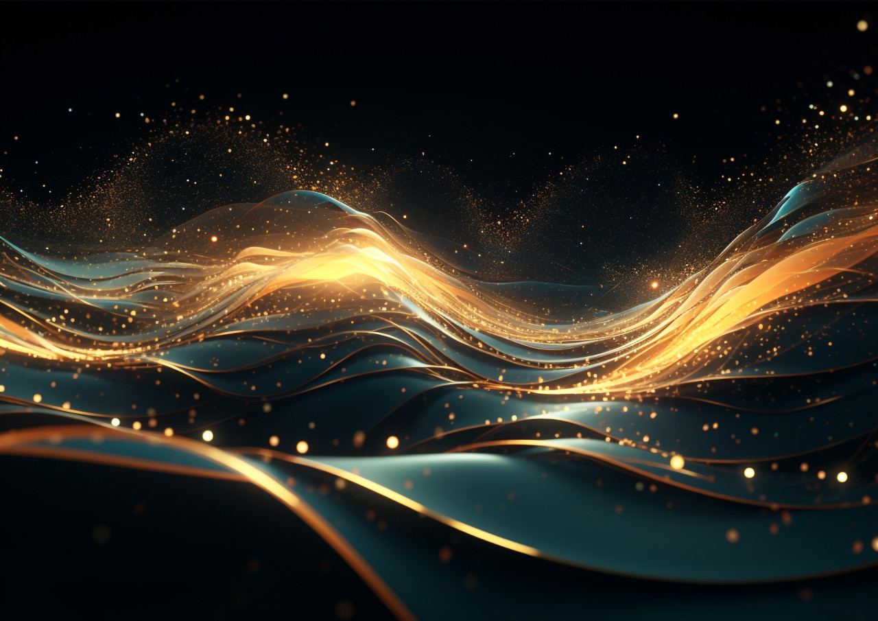 Abstract wave movement with light and stars, fractal style art