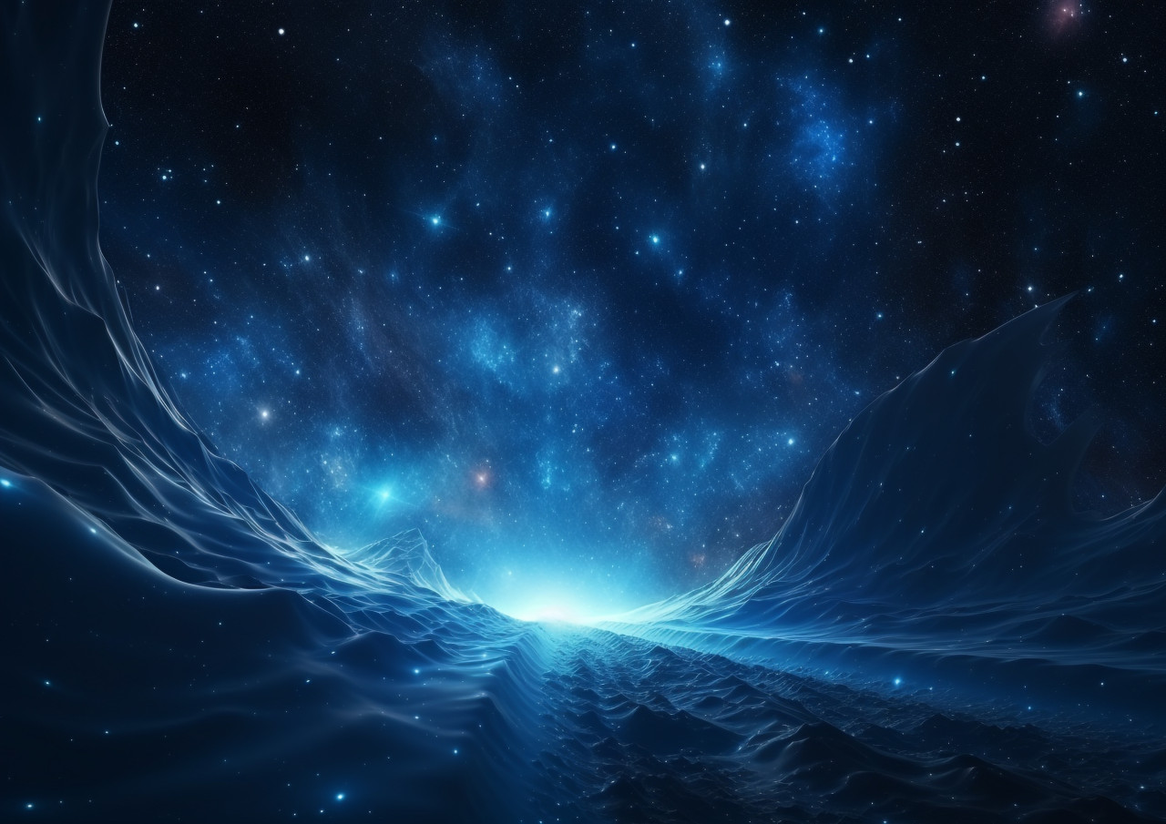 Blue wave in space with stars, fractal style art