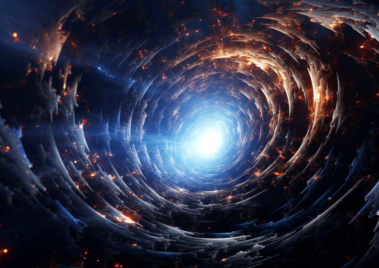 An explosion of light in space, fractal style art