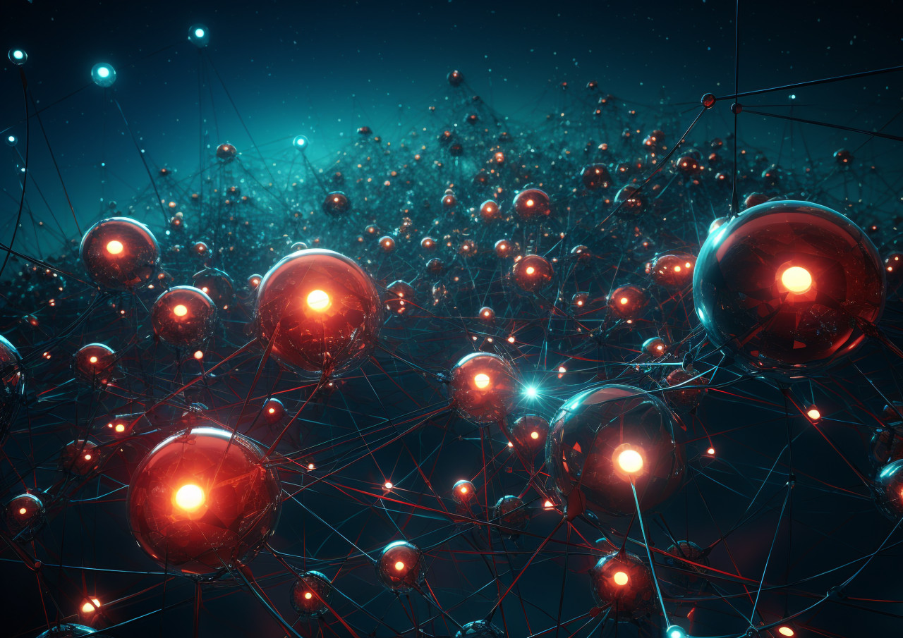 Computer network abstract background with spheres, fractal style art