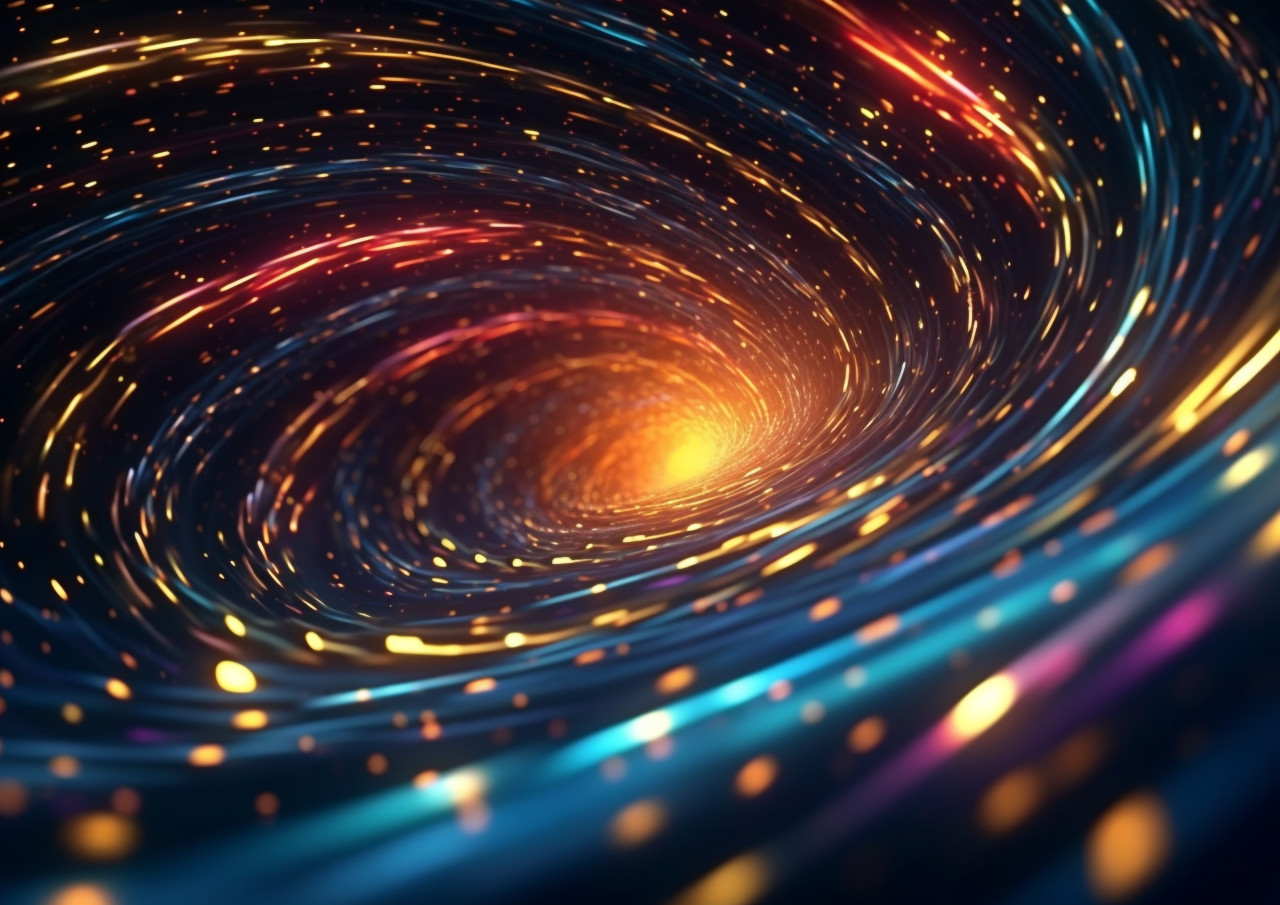 Colorful swirls of light and golden lines, fractal style art