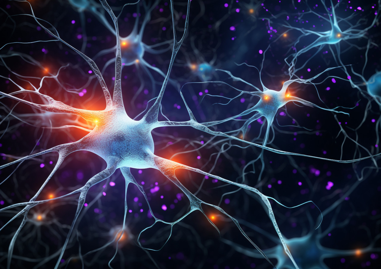 Neuron image with neurons that are highlighted, fractal style art