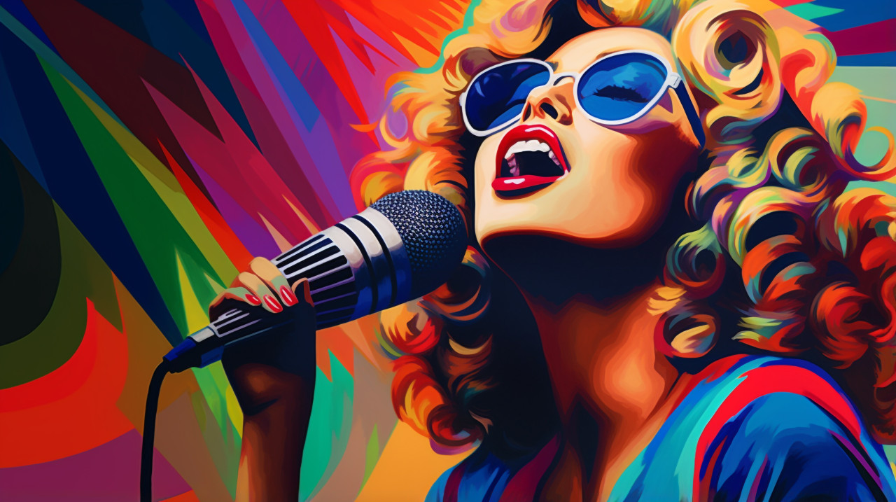 Jazz singer in color by caroline lynch, funk art style
