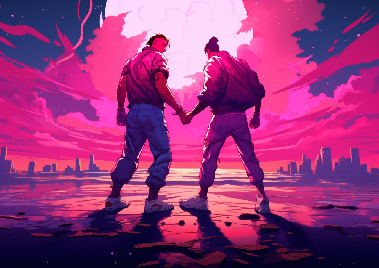A scene of two street fighter fighters, pixel style art