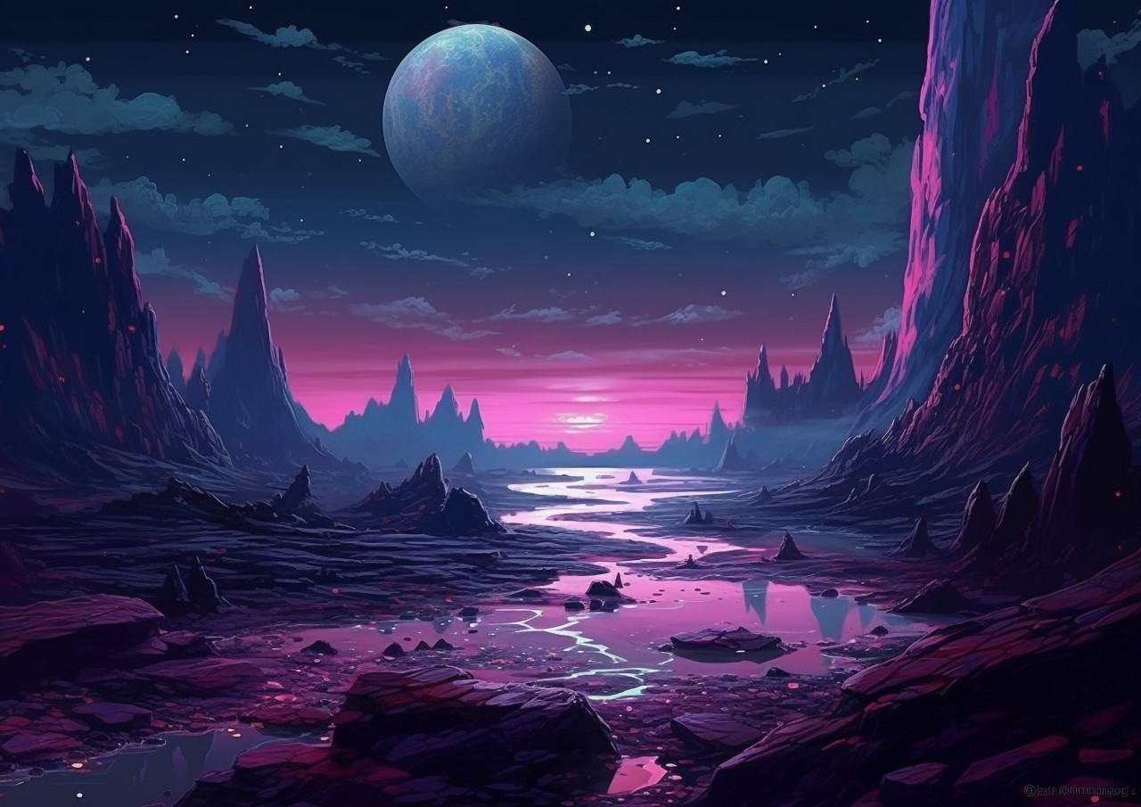 An ancient planet and pixel art rendering, pixel style art