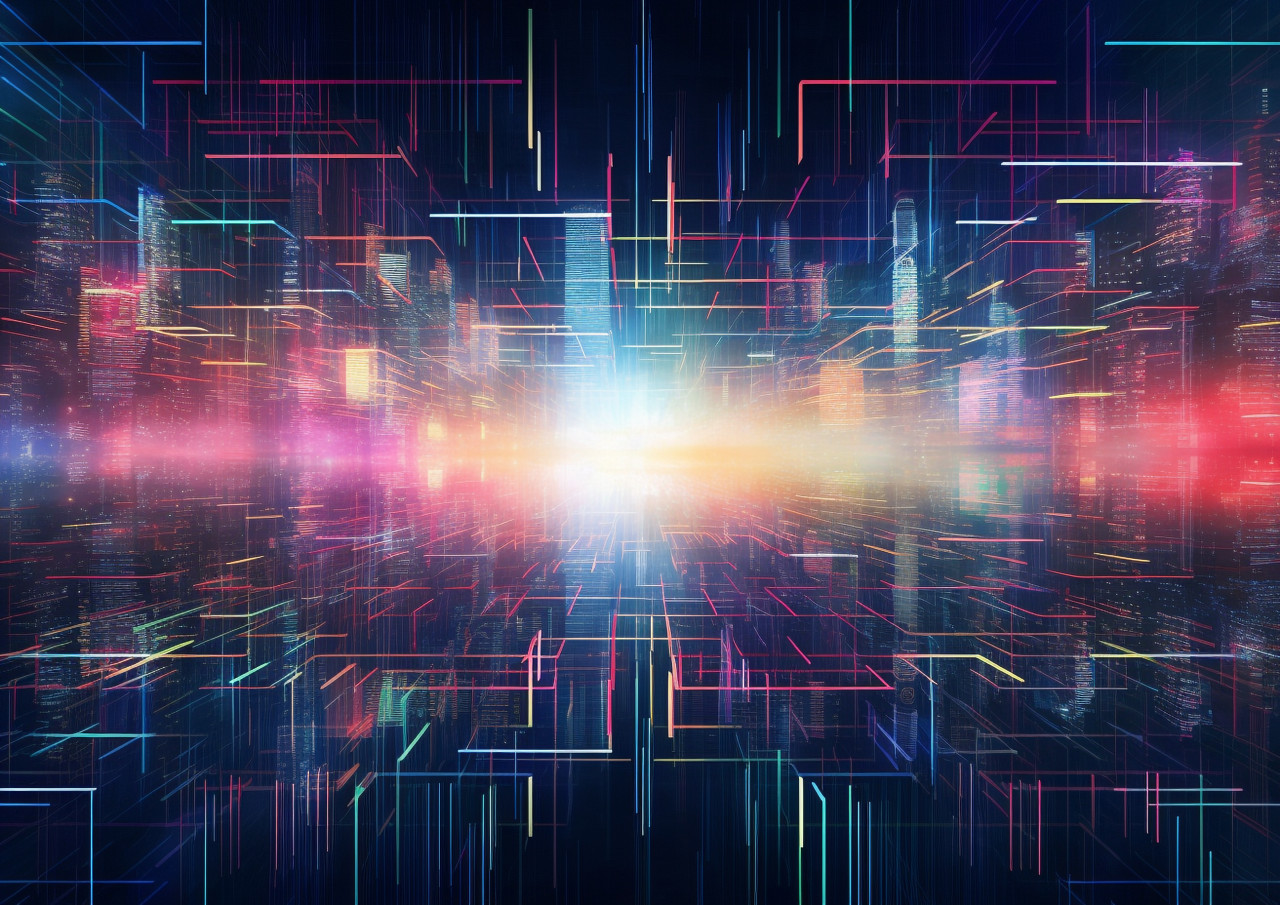 Pixel grids with many colorful lights in it, glitch style art